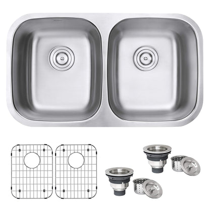 Ruvati Parmi 32-inch Undermount 50/50 Double Bowl 16 Gauge Stainless Steel Kitchen Sink – RVM4300