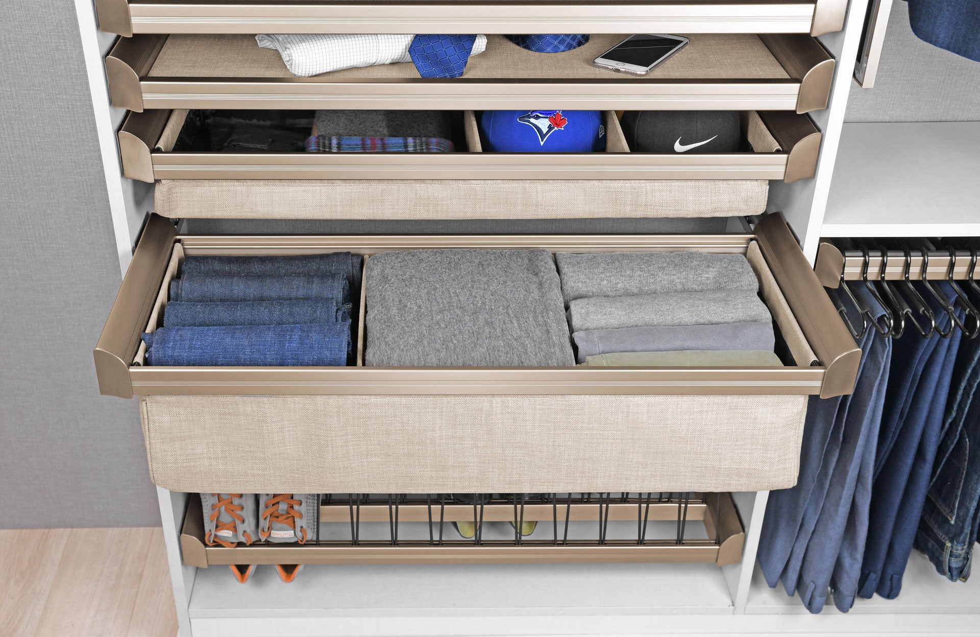 TAG Hardware ENGAGE Deep Drawer Divider Full Extension Soft-Close Undermount Slides for Sweater and Jeans Organizer