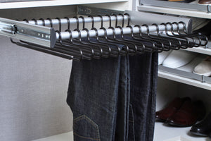 TAG Hardware Pull-Out Pant Rack: Space-Efficient Closet Organizer with Smooth-Glide Plastic Strips and Soft Closing Slides