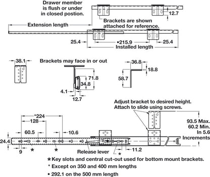 Accuride 2109 Keyboard/Pencil Drawer Top Mounted Slide, 3/4" Extension, 75 lbs Weight Capacity - KI Home