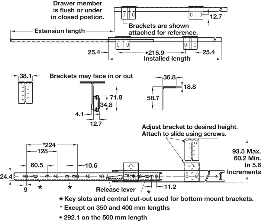 Accuride 2109 Keyboard/Pencil Drawer Top Mounted Slide, 3/4" Extension, 75 lbs Weight Capacity - KI Home