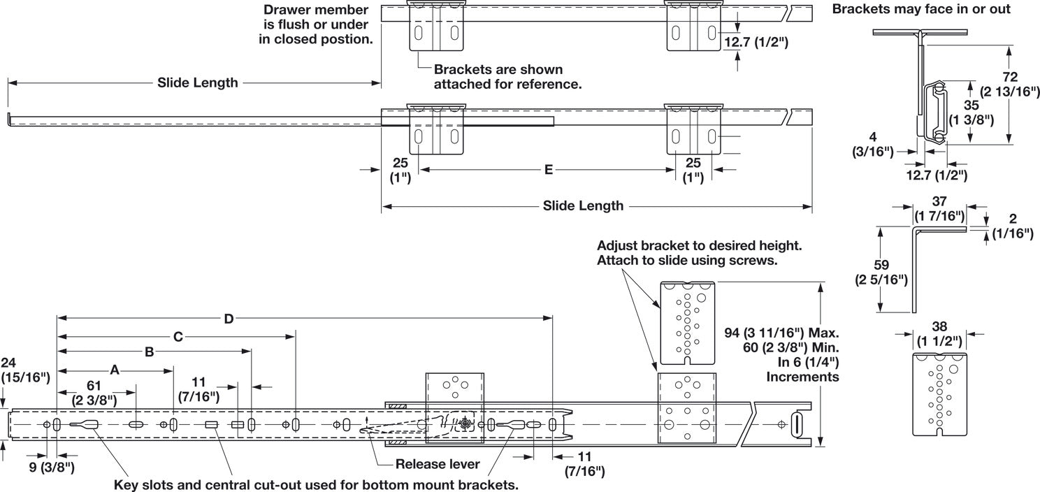 Accuride 2109 Keyboard/Pencil Drawer Top Mounted Slide, 3/4" Extension, 75 lbs Weight Capacity - KI Home