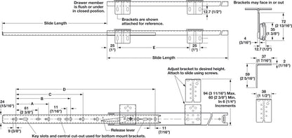 Accuride 2109 Keyboard/Pencil Drawer Top Mounted Slide, 3/4" Extension, 75 lbs Weight Capacity - KI Home