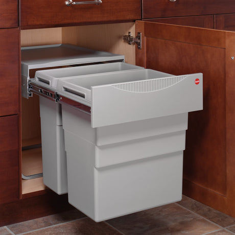 Hafele 502.70.522 Hailo Easy Cargo 50 Waste Bin Pull-Out Double Trash Can 88 lbs Weight Capacity