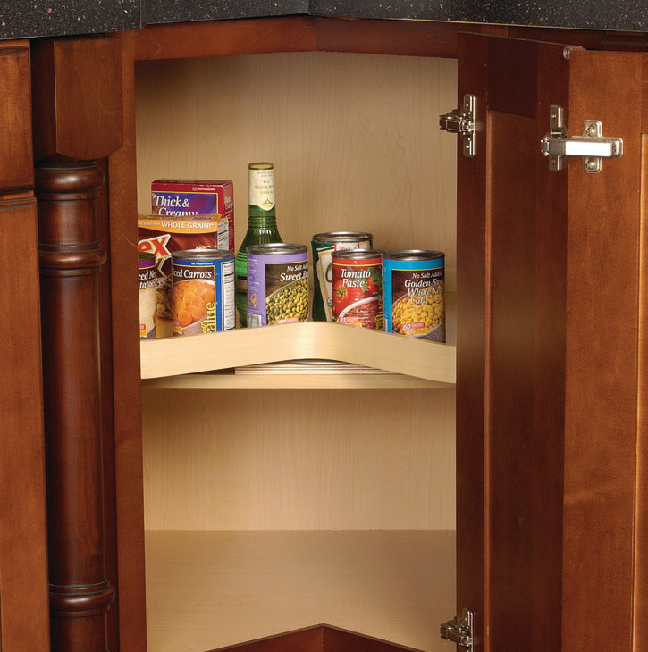 2-Case Pack Wooden Kidney Shaped Shelf-Mounted Revolving Lazy Susan for Corner Cabinets – Birch Finish | Available in 24", 28", 32" Diameter