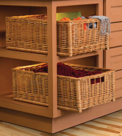 Hand Woven Wicker Basket with Handles – Free Standing Storage Solution, Made in Poland (Natural Brown)