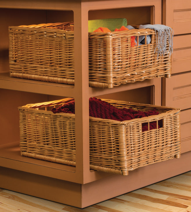 Hand Woven Wicker Basket with Handles – Free Standing Storage Solution, Made in Poland (Natural Brown)