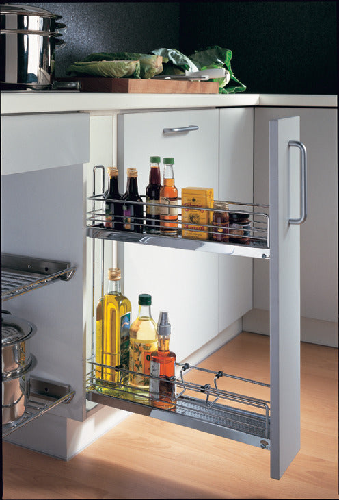 Häfele 2-Tier Soft & Silent Base Cabinet Pull-Out Organizer – Right-Side Mount, Chrome Steel, 26.4 lb Load Capacity - for 6” Cabinet Width