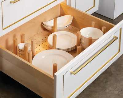 Hafele Elemental Birch Wood Peg Board Drawer Organizer, 34" W x 19-3/4" D