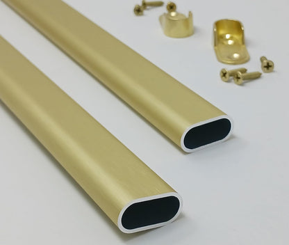 Custom - Cut Aluminum Oval Closet Rod with End Supports – Matte Brass Finish | 12"–92" Length | Made to Order - KI Home