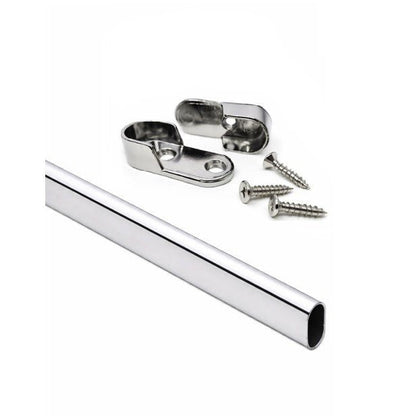 Custom Cut - to - Size Oval Wardrobe Closet Rods with End Supports - Heavy - Duty Steel or Aluminum (12"–92" L) - KI Home