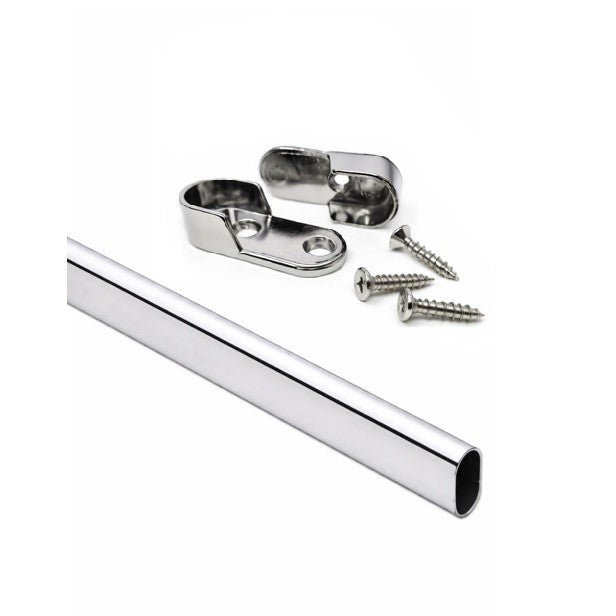 Custom Cut - to - Size Oval Wardrobe Closet Rods with End Supports - Heavy - Duty Steel or Aluminum (12"–92" L) - KI Home