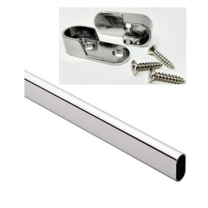 Custom Cut - to - Size Welded Steel or Aluminum Oval Wardrobe Closet Rod – Includes End Supports & Installation Screws - KI Home