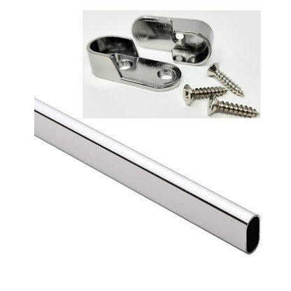 Welded Steel Polished Chrome Oval Wardrobe Tube with Two End Caps – Durable Closet Rod for Clothes Hanging