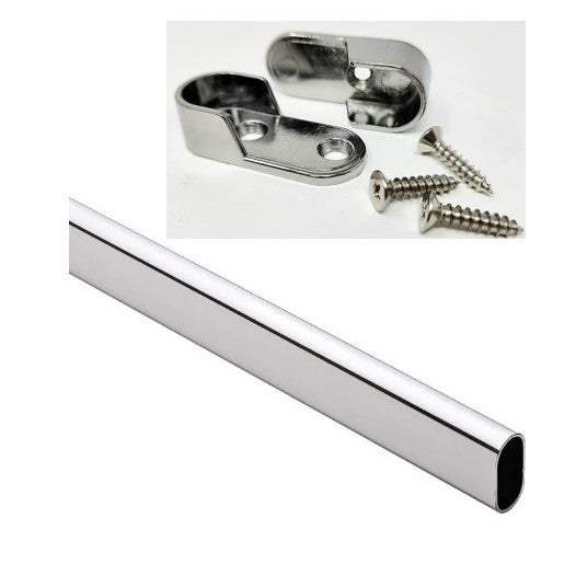 Welded Steel Polished Chrome Oval Wardrobe Tube with Two End Caps – Durable Closet Rod for Clothes Hanging