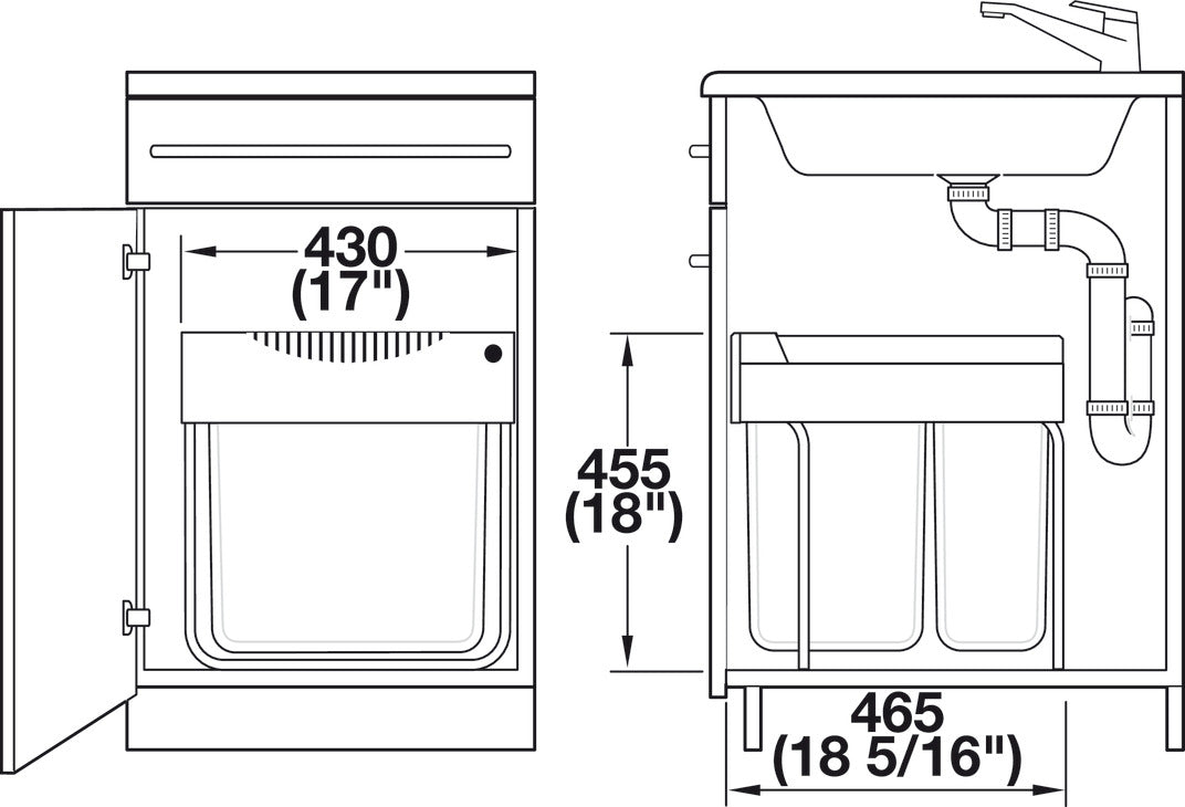 Hafele 502.70.522 Hailo Easy Cargo 50 Waste Bin Pull-Out Double Trash Can 88 lbs Weight Capacity