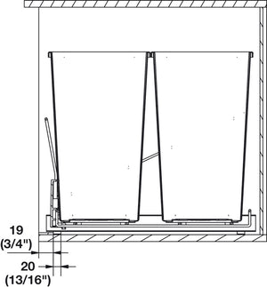 Hafele Double 2 x 36 qt. Waste Trash Bin Soft-Close Pullout System with Handle