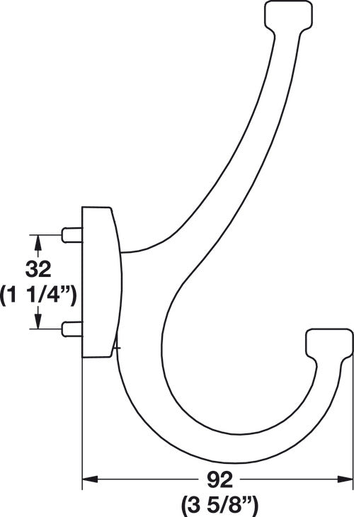 TAG Hardware Elite Coat Hook 6 1/4 Inch High x 3 3/4 Inch Deep