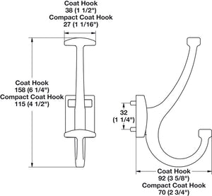 TAG Hardware Elite Coat Hook 6 1/4 Inch High x 3 3/4 Inch Deep