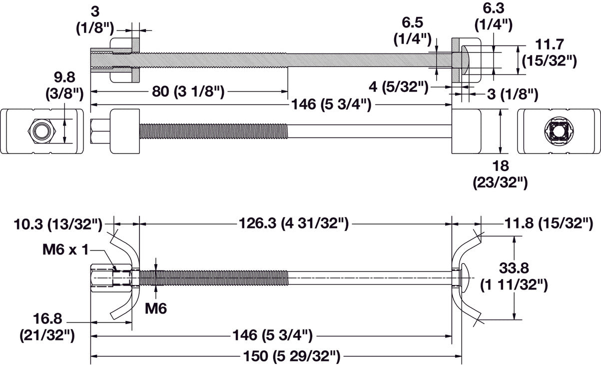 6-Inch Long Adjustable Steel Joint Bolts Fasteners for Recessed Work Surfaces