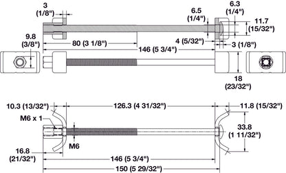 6-Inch Long Adjustable Steel Joint Bolts Fasteners for Recessed Work Surfaces