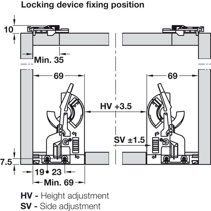Front Locking Device 2 - D Dynapro Pair (Left & Right) for Drawer slides - KI Home