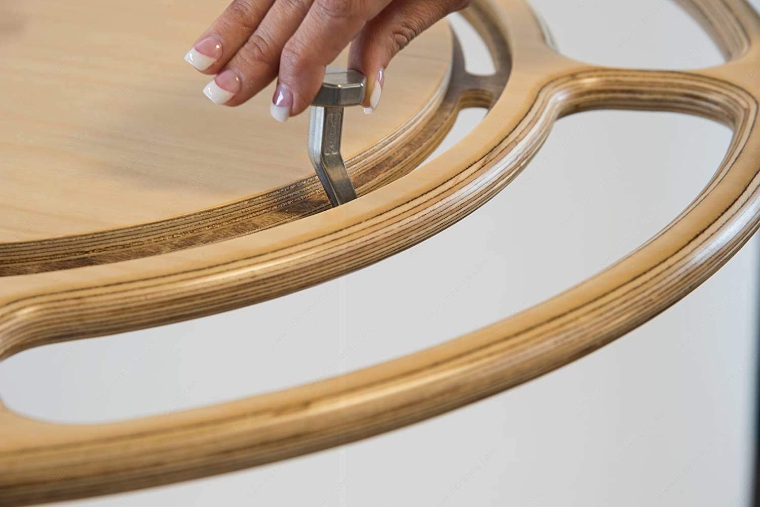 Glideware Not - So - Lazy Wood Kidney Shape Swiveling Lazy Susan Organizer with 7 Metal Hooks - KI Home