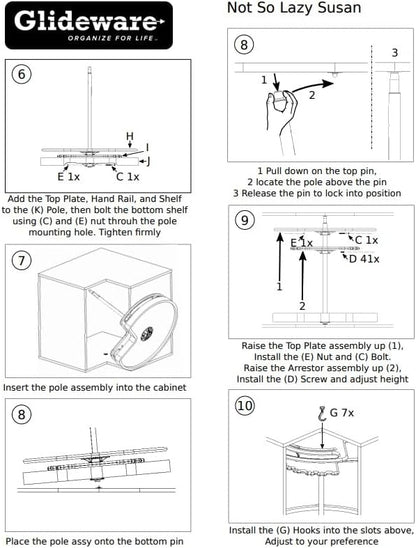 Glideware Not - So - Lazy Wood Kidney Shape Swiveling Lazy Susan Organizer with 7 Metal Hooks - KI Home