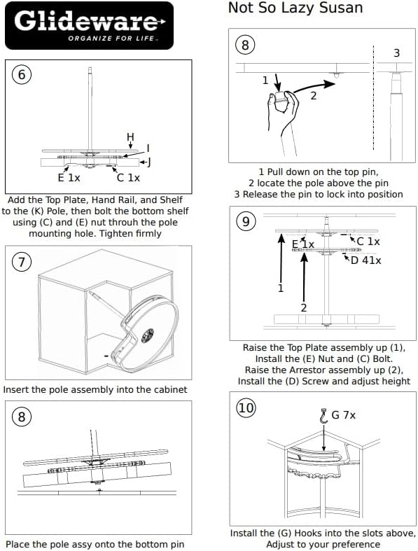 Glideware Not - So - Lazy Wood Kidney Shape Swiveling Lazy Susan Organizer with 7 Metal Hooks - KI Home
