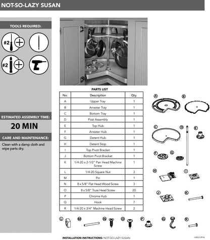 Glideware Not - So - Lazy Wood Kidney Shape Swiveling Lazy Susan Organizer with 7 Metal Hooks - KI Home