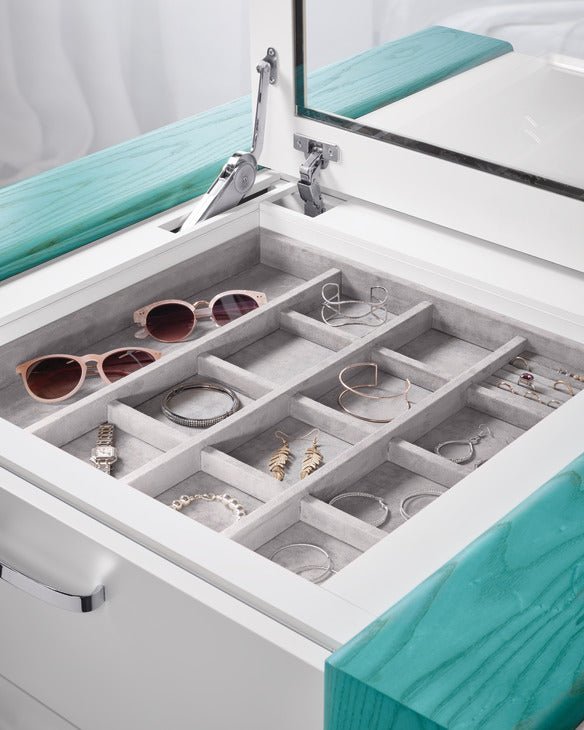 Häfele 2" Depth Faux Suede Jewelry Tray Organizer | 22 - 15/16" Width | Luxury Closet Storage - KI Home