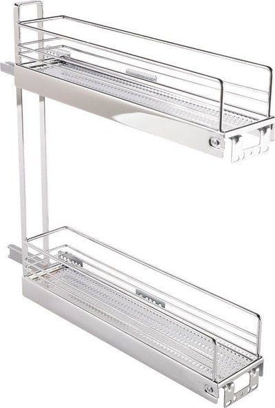 Häfele 2 - Tier Soft & Silent Base Cabinet Pull - Out Organizer – Right - Side Mount, Chrome Steel, 26.4 lb Load Capacity - for 6” Cabinet Width - KI Home