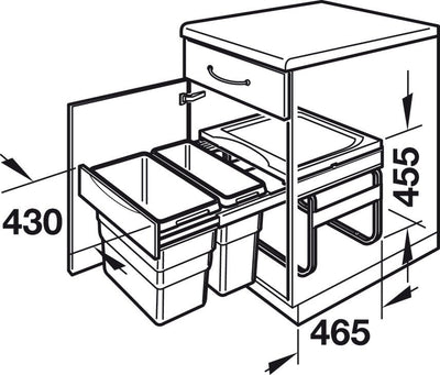 Hafele 502.70.522 Hailo Easy Cargo 50 Waste Bin Pull - Out Double Trash Can 88 lbs Weight Capacity - KI Home