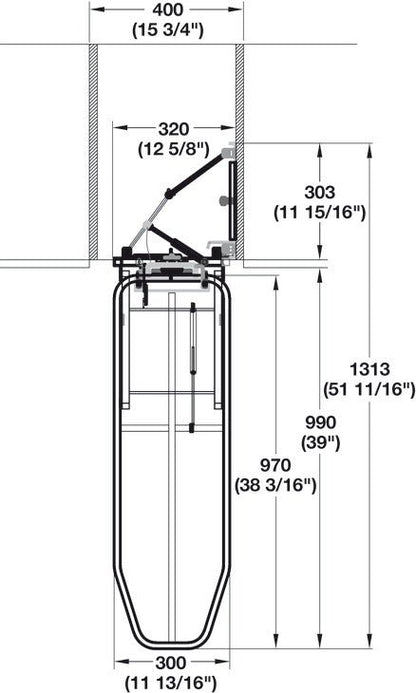 Hafele 568.67.900 Wall Mounted Folding and 90° Rotating Vertical Mount Folding Ironing Board - KI Home
