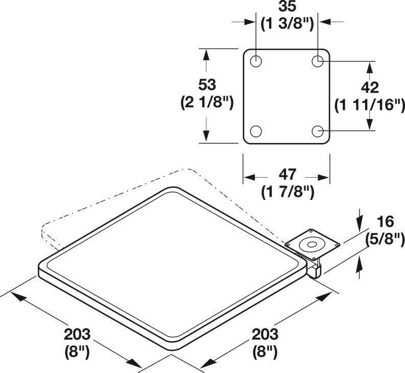 Hafele 639.86.330 Computer Keyboard Tilt-N-Swivel Steel Mouse Pad With Installation Screws - KI Home