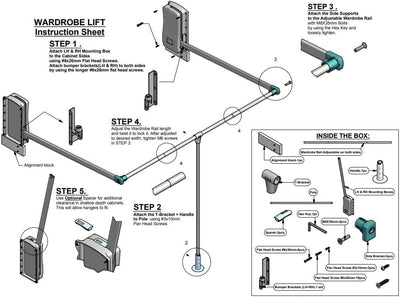 Hafele Heavy - Duty Pull Down Wardrobe Closet Rod Lift - 33 LB Load Capacity in White, Chrome, or Black - KI Home