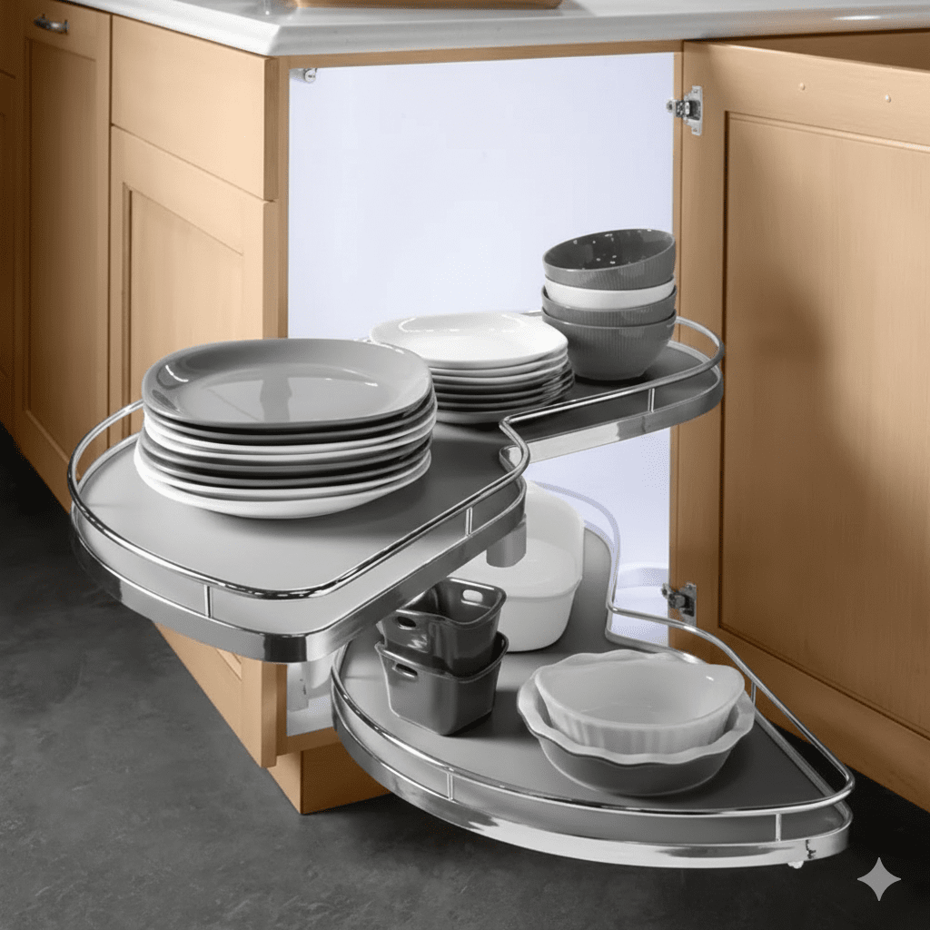 Hafele Kessebohmer LeMans II 2 - Shelf Lazy Susan Set - Blind Corner Cabinet Storage (Chrome/Gray) - KI Home