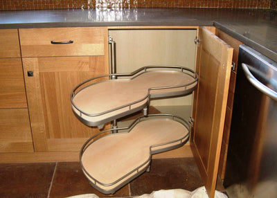 Häfele Kesseböhmer LeMans II 2 - Shelf Lazy Susan Set for Blind Corner Base Cabinets, Champagne and Maple - KI Home