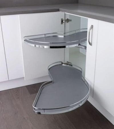 Häfele Kesseböhmer LeMans II 2 - Shelf Lazy Susan Set for Blind Corner Base Cabinets, Chrome and Anthracite - KI Home