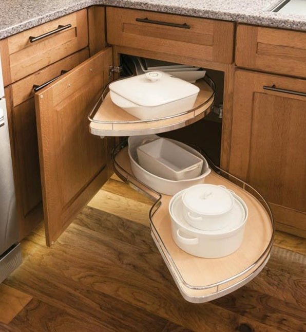 Häfele Kesseböhmer LeMans II 2 - Shelf Lazy Susan Set for Blind Corner Base Cabinets, Chrome and Maple - KI Home