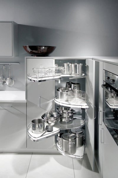 Häfele Kesseböhmer LeMans II 2 - Shelf Lazy Susan Set for Blind Corner Base Cabinets, Chrome and White - KI Home