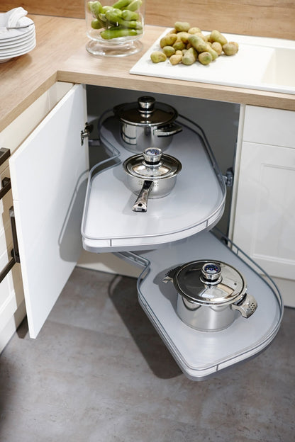 Häfele Kesseböhmer LeMans II 2 - Shelf Lazy Susan Set for Blind Corner Base Cabinets, Chrome and White - KI Home