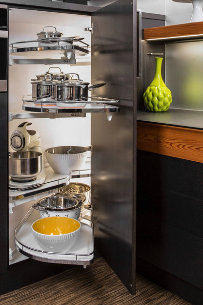 Häfele Kesseböhmer LeMans II 2 - Shelf Lazy Susan Set for Blind Corner Base Cabinets, Chrome and White - KI Home