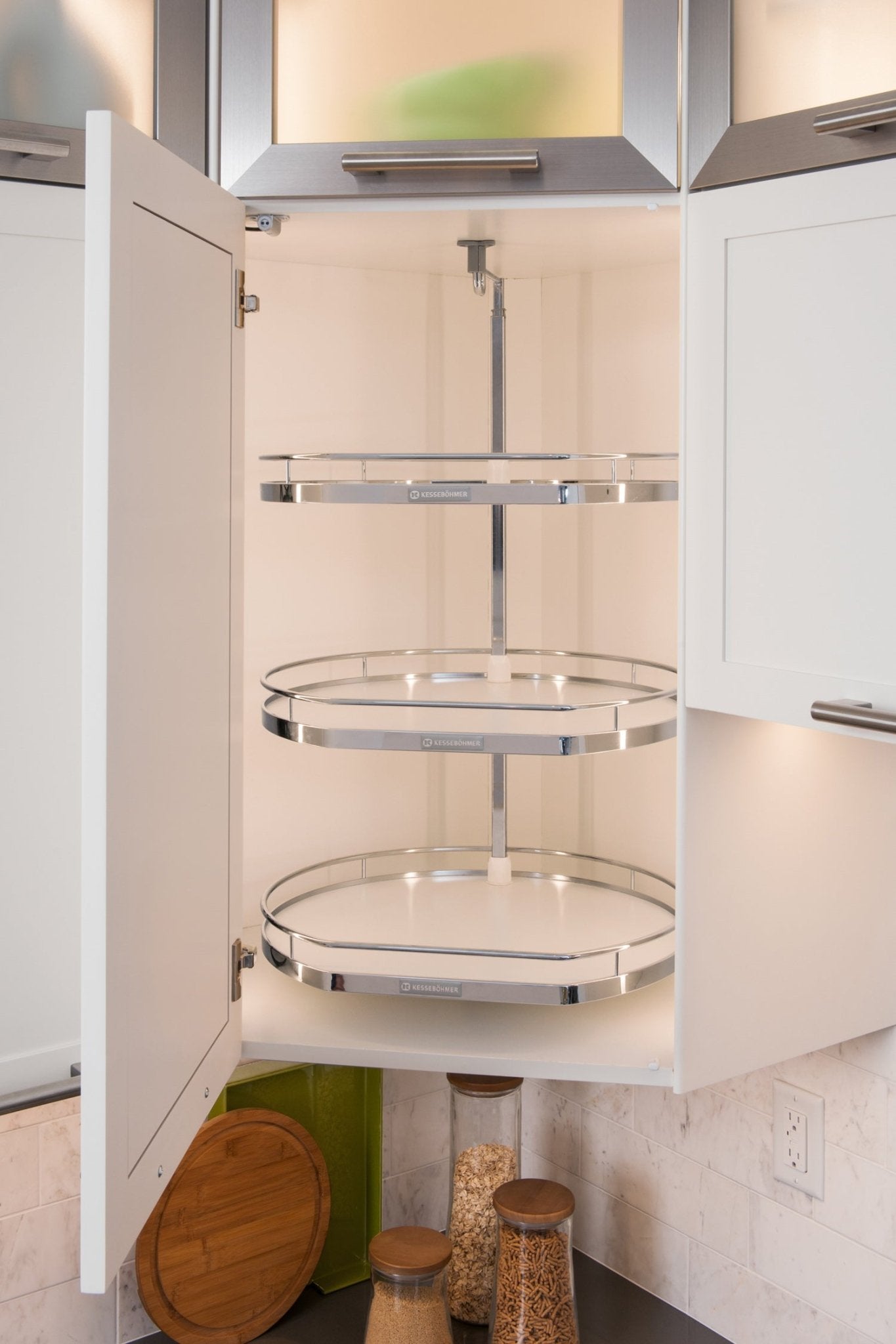 Häfele Kesseböhmer Twister D - Shaped Nonslip 2 or 3 - Shelf Revolving Lazy Susan Set for Upper Wall Corner Cabinets - KI Home