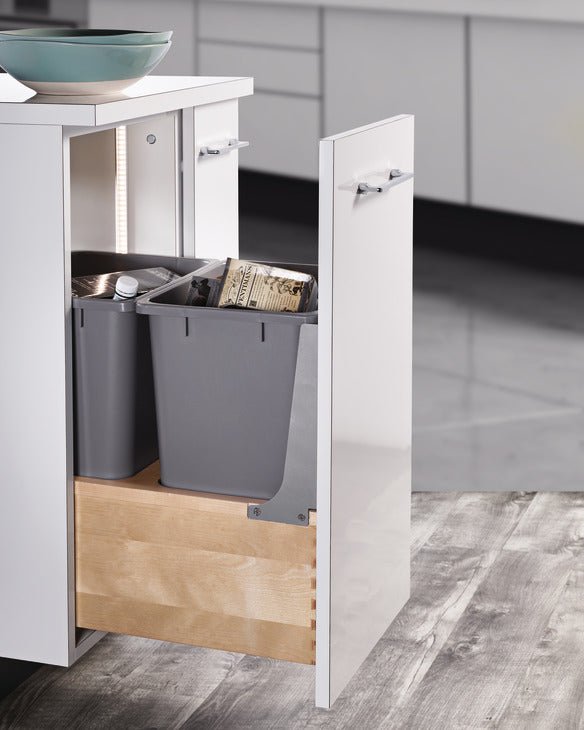 Hafele Premium Bottom - Mount Pullout Trash System with Soft Close and Door Mounting Brackets - KI Home