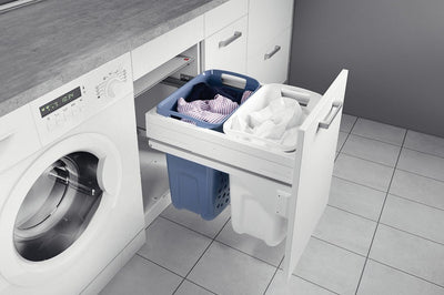 Hailo 45 & 60 Full Extension Soft - Close Pull Out Slides Laundry Hamper Baskets System with Two Bins and Lid - KI Home