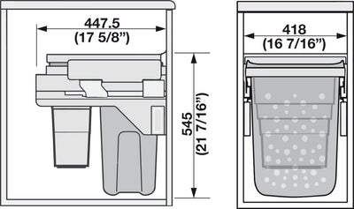 Hailo 45 & 60 Full Extension Soft - Close Pull Out Slides Laundry Hamper Baskets System with Two Bins and Lid - KI Home