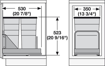 Hailo Bottom Mount Double Bin Trash Recycled System with Two Lids and Soft - Close Slides - 2 x 29 Liter (Total 62 Quart) - KI Home