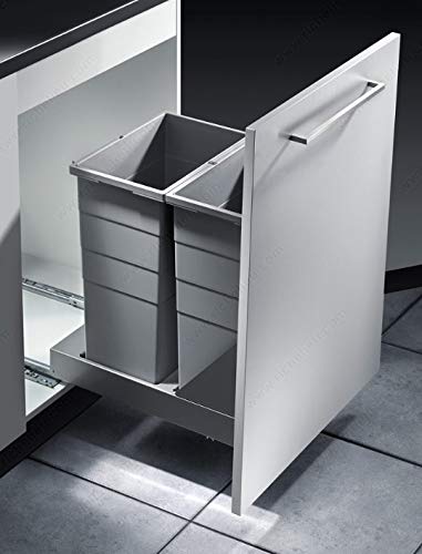 Hailo Bottom Mount Double Bin Trash Recycled System with Two Lids and Soft - Close Slides - 2 x 29 Liter (Total 62 Quart) - KI Home
