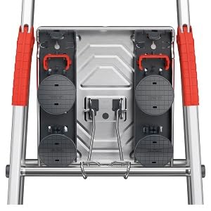 Hailo Folding Step Stool, 5 - Step Ladder with Multipurpose Tray for Garage, Home & Kitchen – L60 Silver | Sturdy Aluminum Construction, Slip - Resistant Feet, High Safety Rail - KI Home